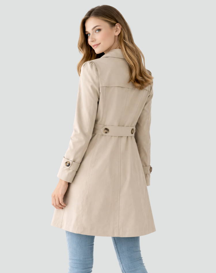 Women's Fitted Trench Coat with Classic Lapels, Mid-Length