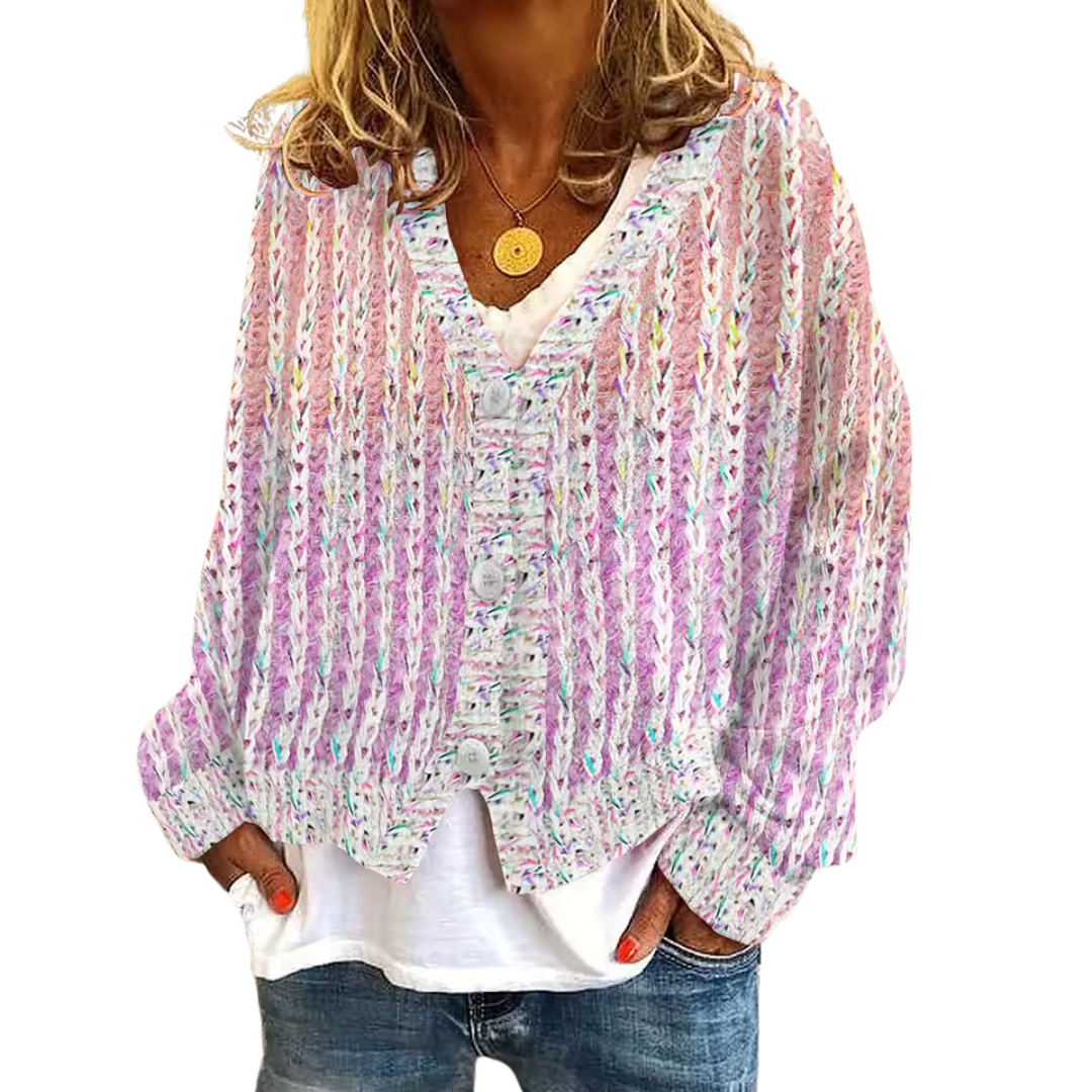 Loose Fit Knitted Cardigan with Abstract Print