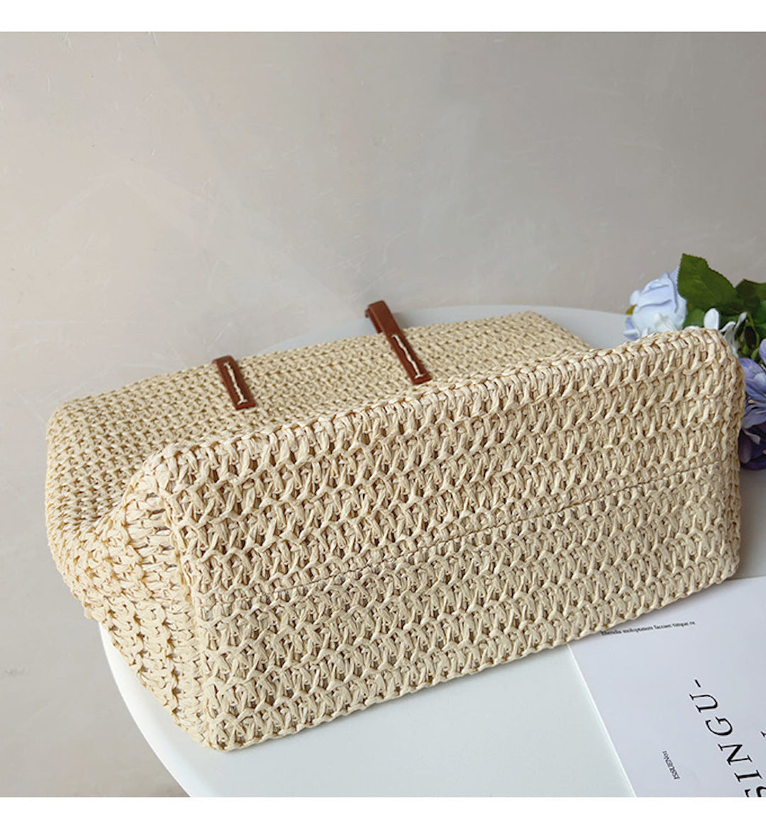 Woven Basket Bag with Leather Handles – SummerBreeze Bag