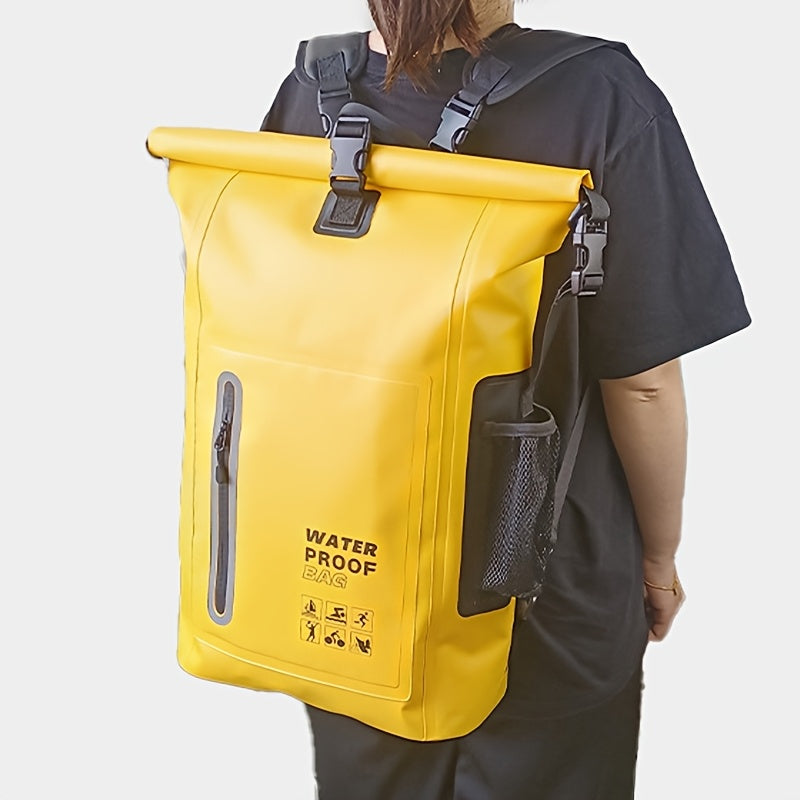 Waterproof 25L Backpack with Roll-Top Closure, Multiple Pockets, Sturdy Buckle Closure and Side Mesh Pocket