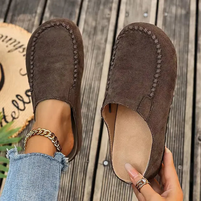 Slip-On Leather Sandals with Orthopaedic, Soft Suede-Look Upper and Flat Sole