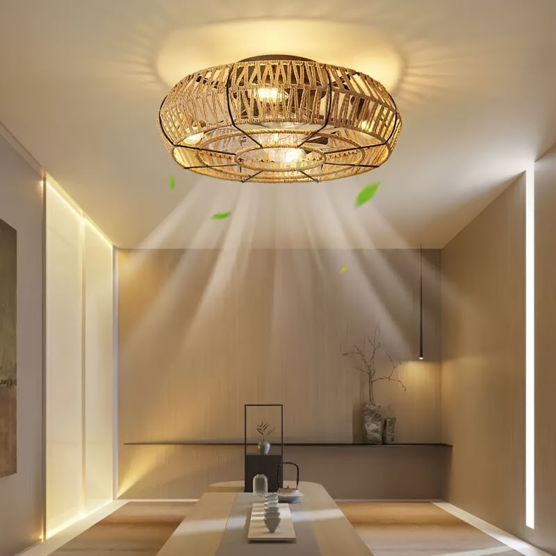 Amara Luxury Hand-Woven Rattan Ceiling Fan - A Zen-Style Decor Piece, Ultra-Quiet