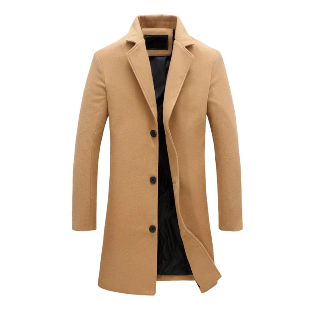 Men's Long Winter Coat with Notch Lapel