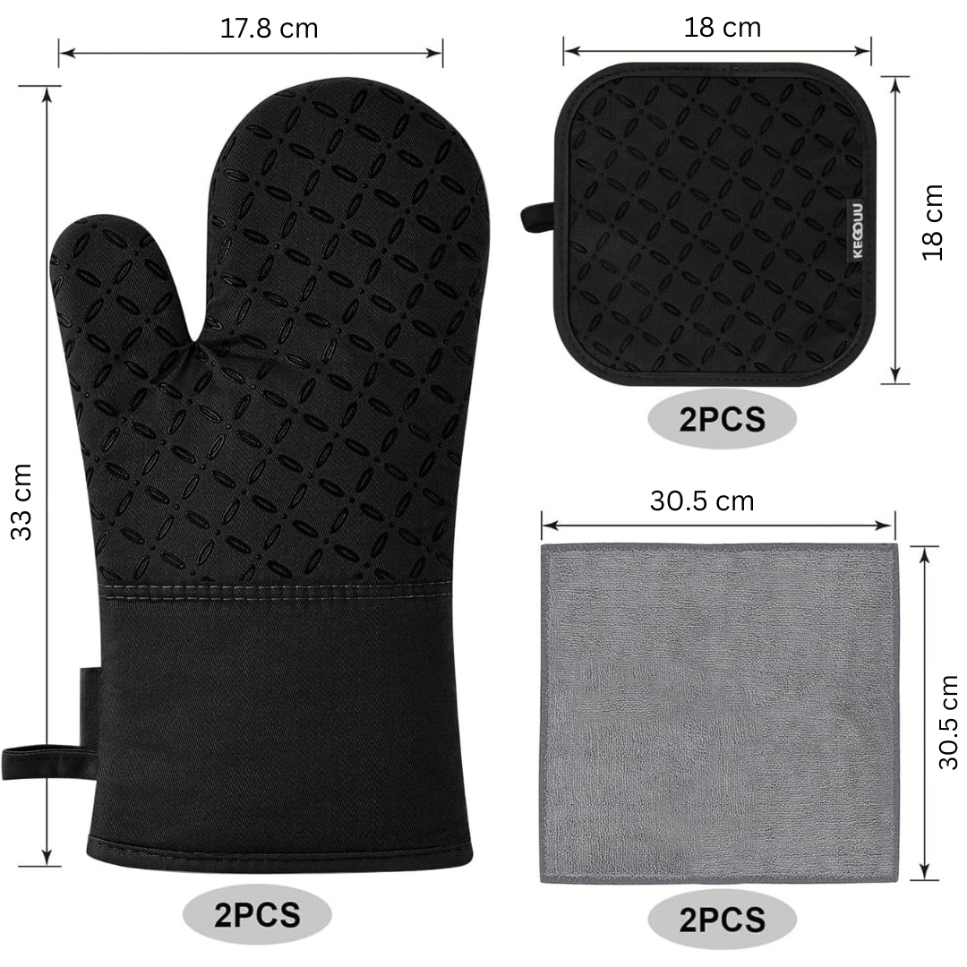 6-Piece Heat-Resistant Oven Glove and Pot Holder Set