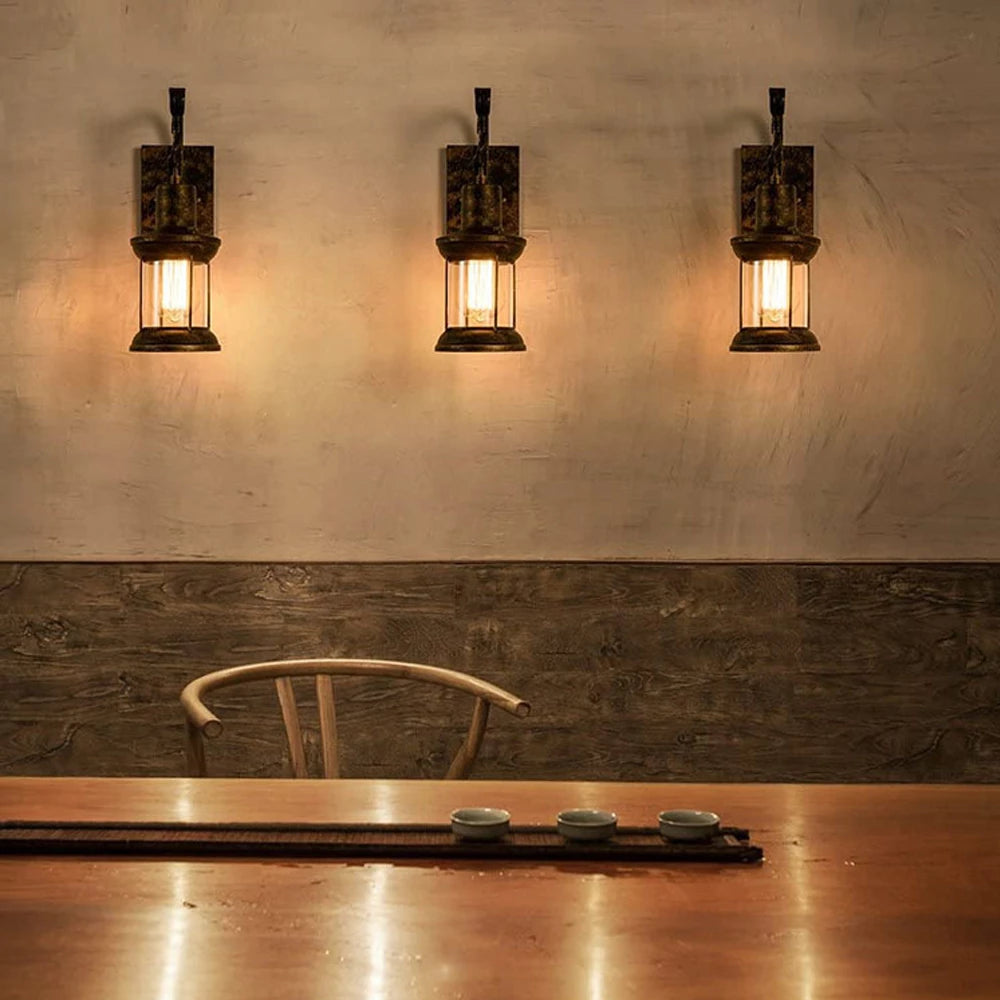 Silva Industrial Retro Wall Light Black/Bronze Interior Metal/Glass