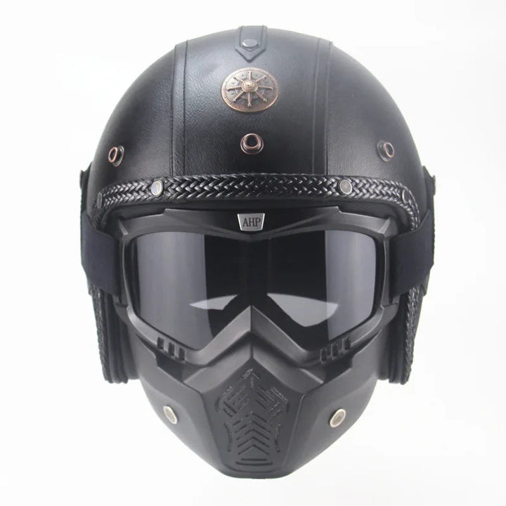 Vintage Open-Face Retro Motorcycle Helmet with Mask and Goggles