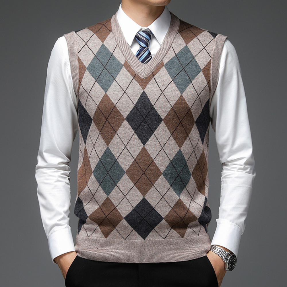 Men's Jumper with Stylish Argyle Pattern - Felix
