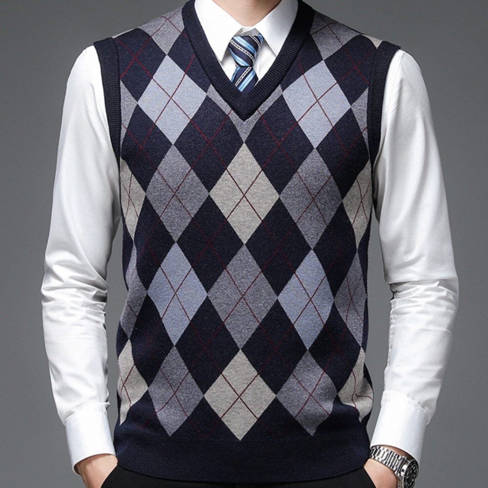 Men's Jumper with Stylish Argyle Pattern - Felix