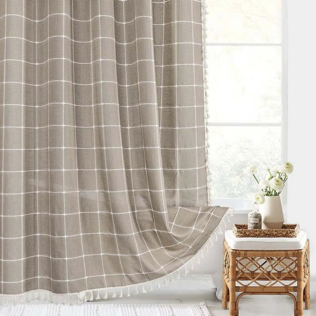 Country Fabric – Boho Linen Shower Curtain with Fringe