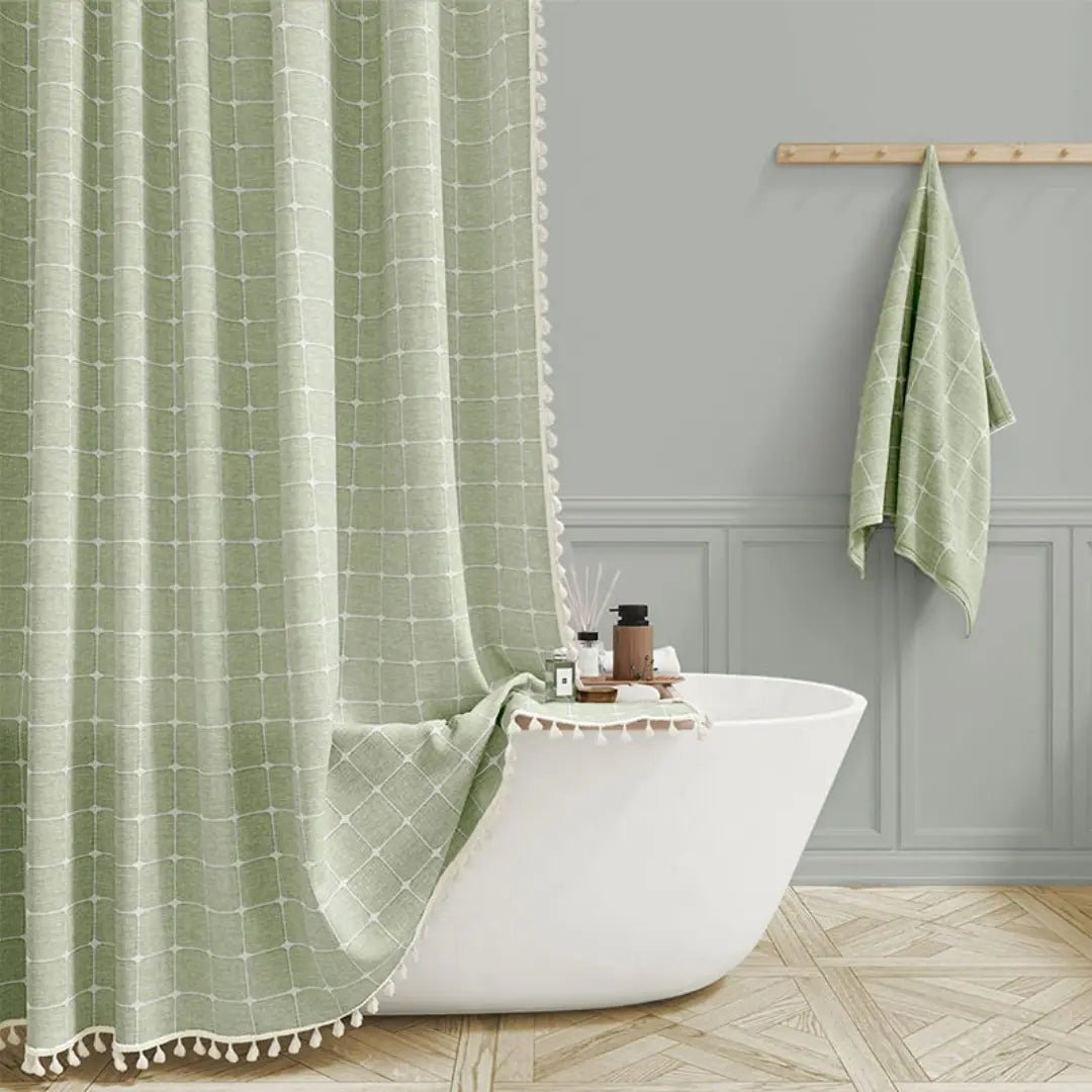 Country Fabric – Boho Linen Shower Curtain with Fringe
