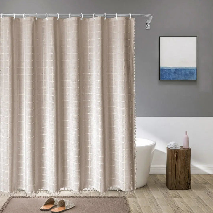 Country Fabric – Boho Linen Shower Curtain with Fringe