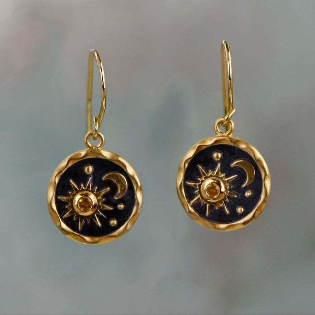 Boho earrings with sun and moon design