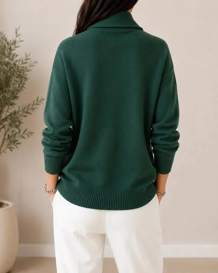 Soft V-Neck Jumper with Cowl Collar