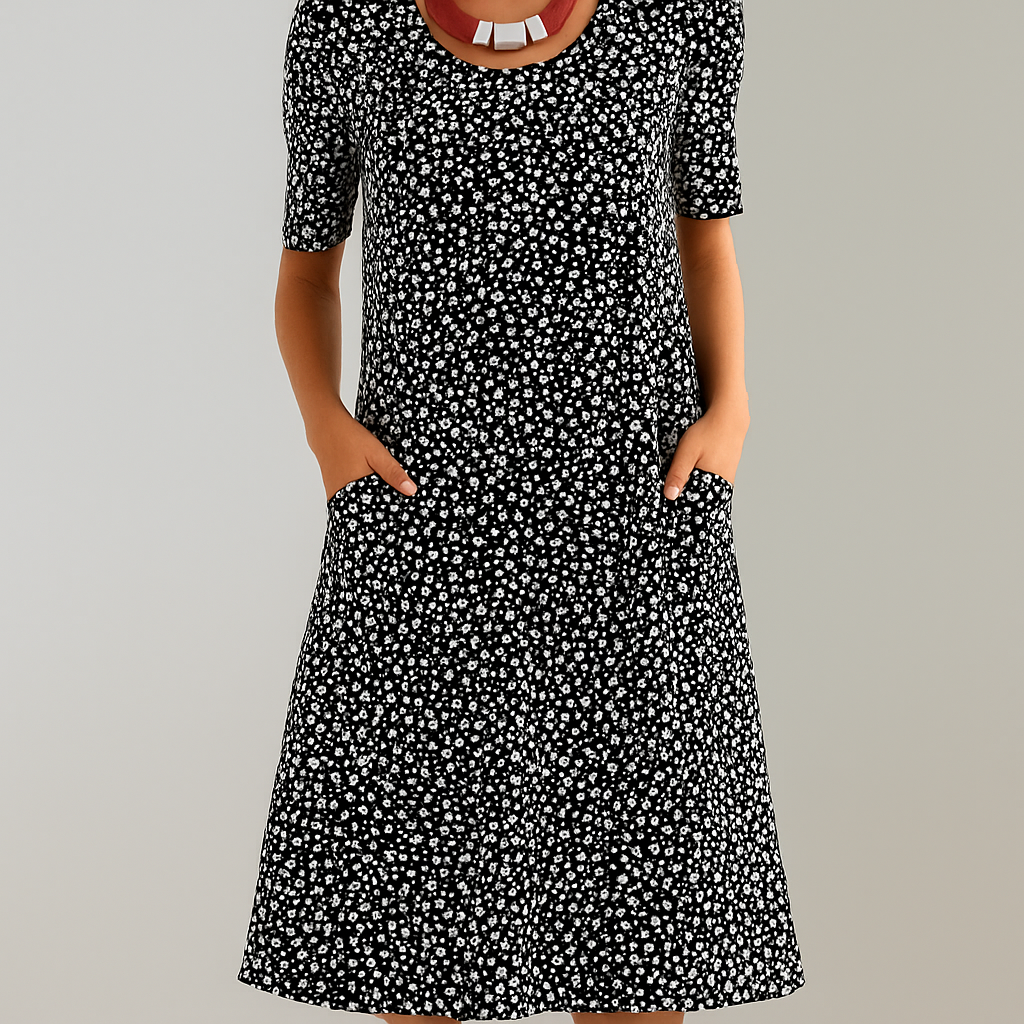 Floral High Waist Midi Dress with Pockets
