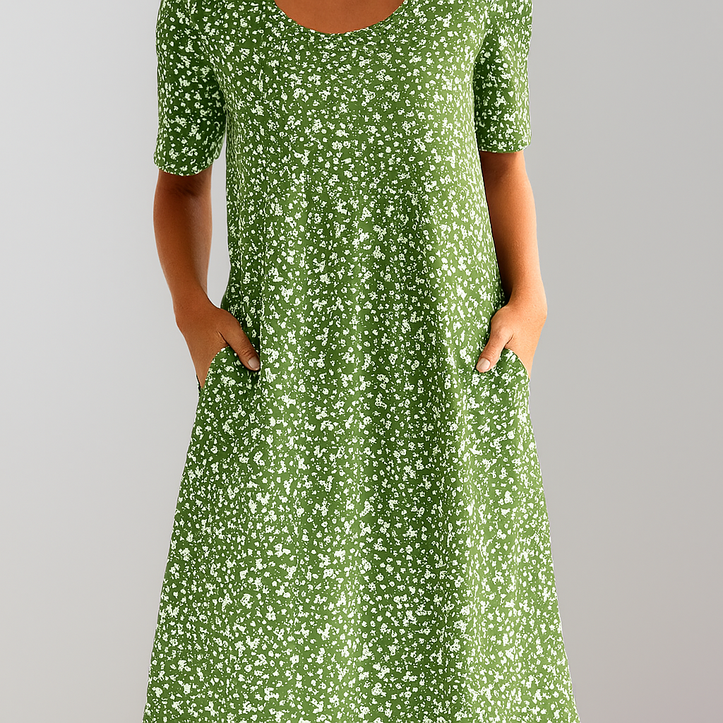 Floral High Waist Midi Dress with Pockets