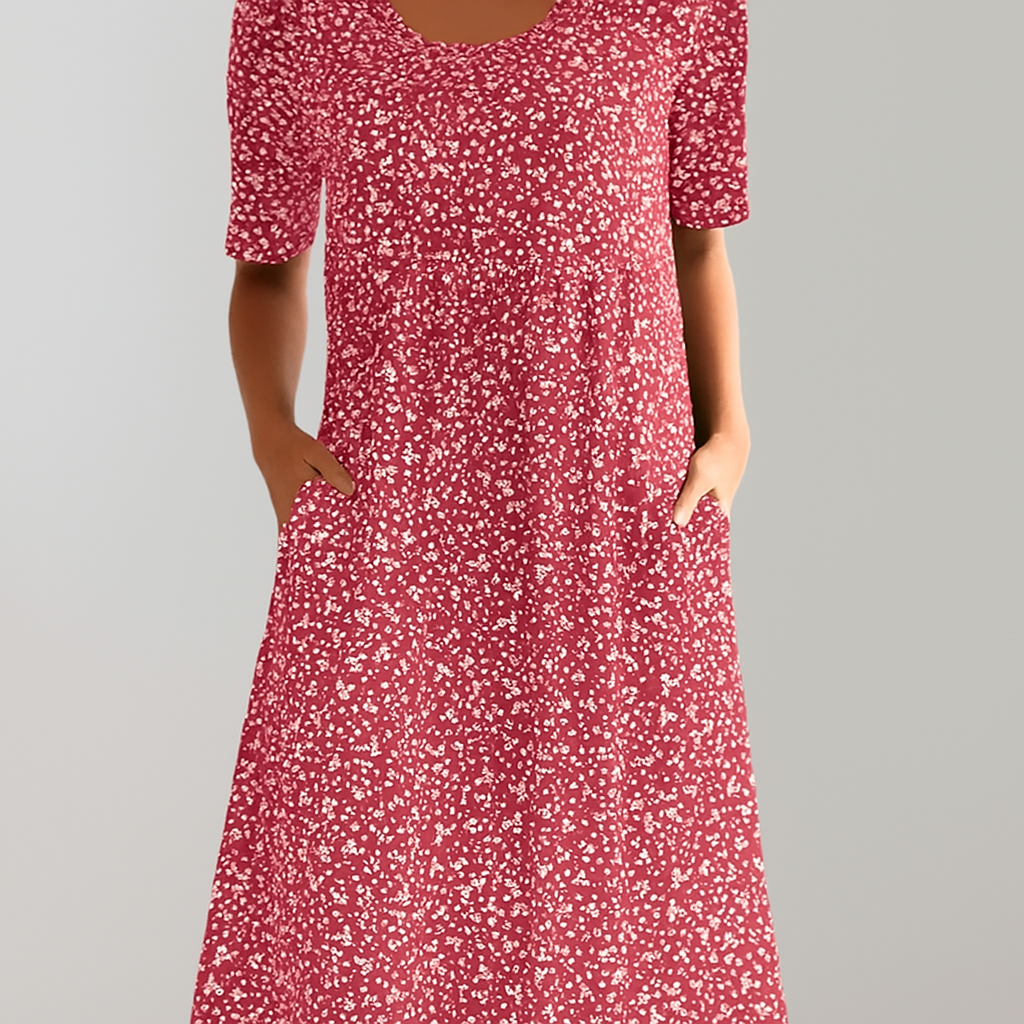Floral High Waist Midi Dress with Pockets
