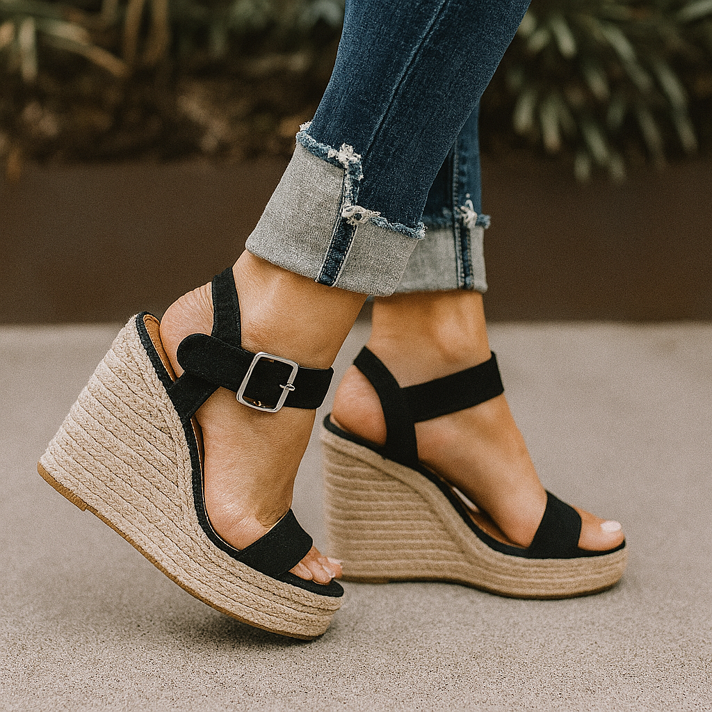 Espadrille Heel Open Toe Wedge Sandals