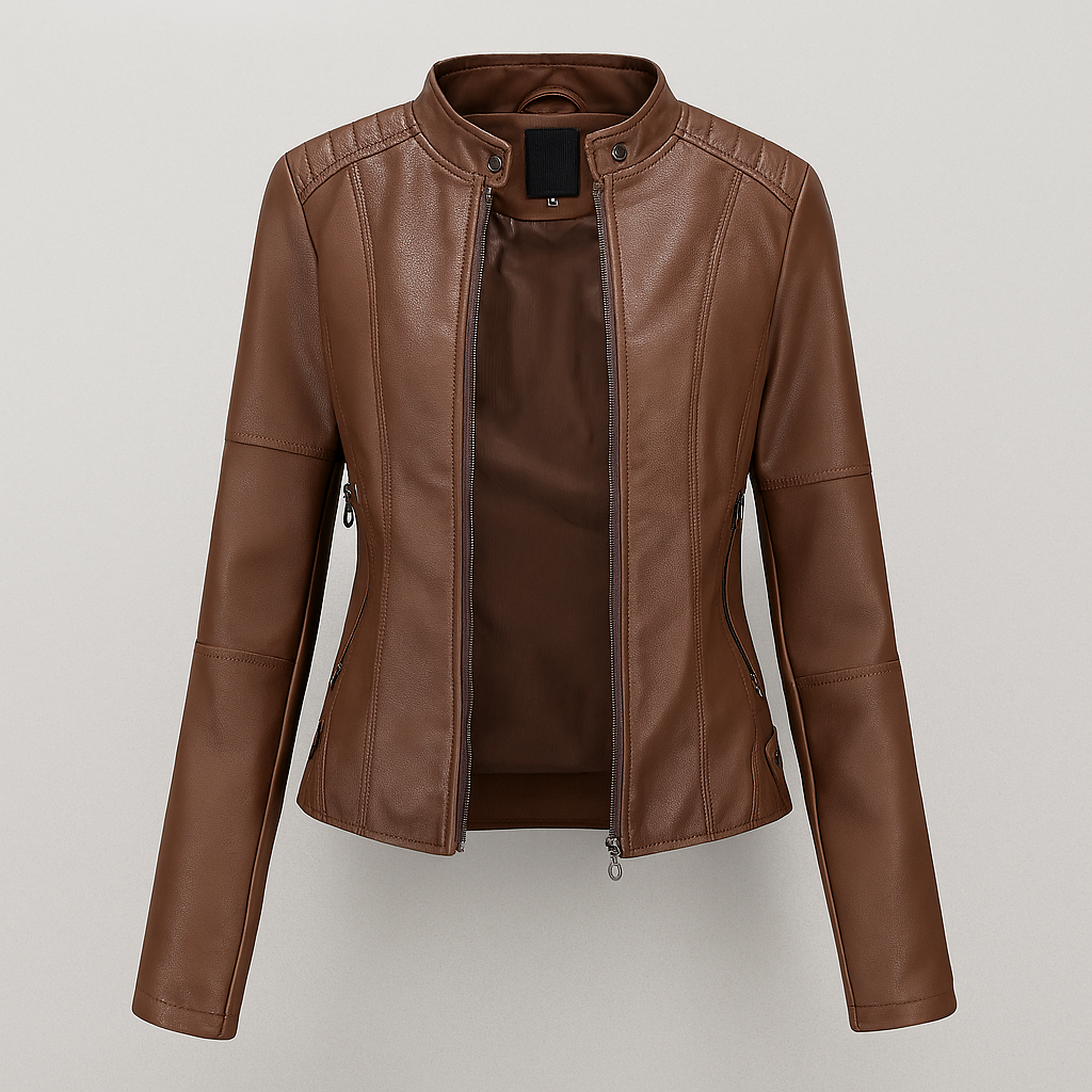 Women’s Fitted Red Leather Moto Jacket