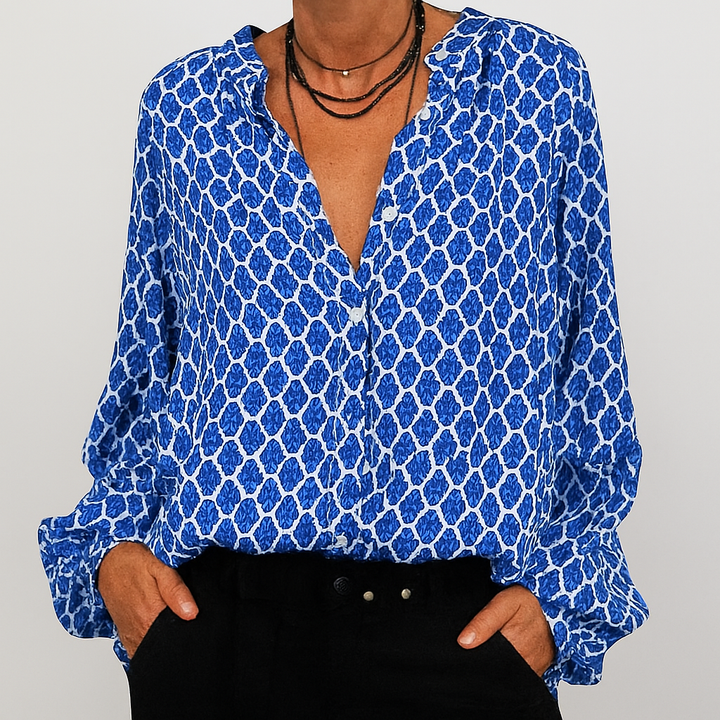 Printed Elegant V Neck Blouse