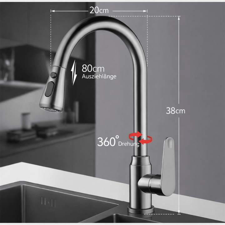 SWIVELUX – Elegant Kitchen Tap with Pull-Out Function and 360° Rotation
