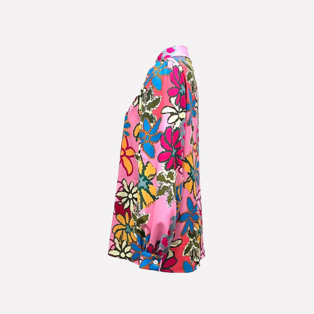 Women’s Floral Print Button-Front Long-Sleeve Shirt