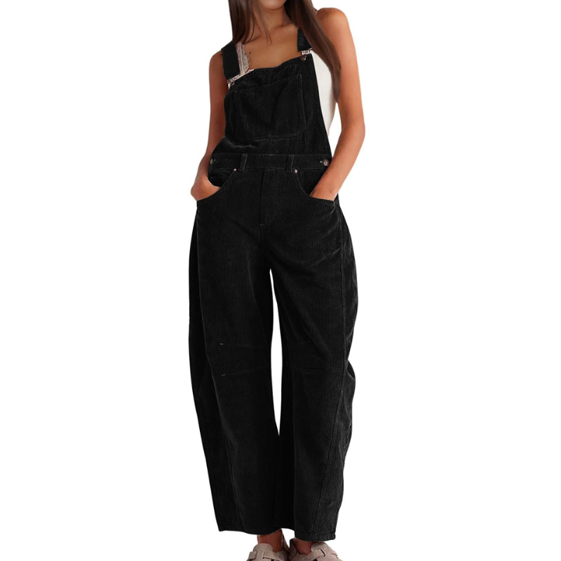 Women's Wide-Leg Corduroy Dungarees – Casual Utility Jumpsuit