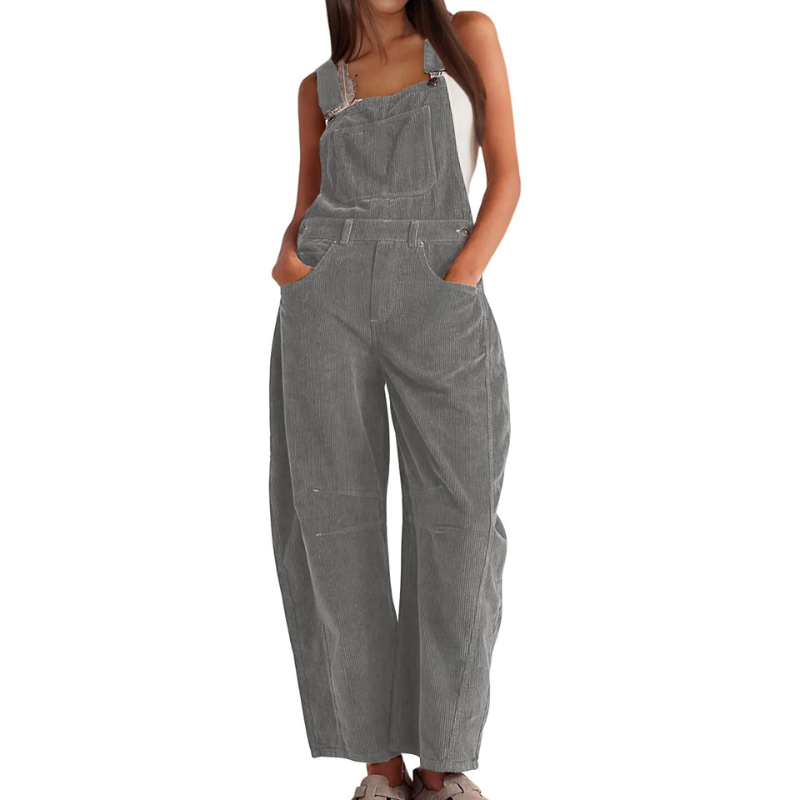 Women's Wide-Leg Corduroy Dungarees – Casual Utility Jumpsuit