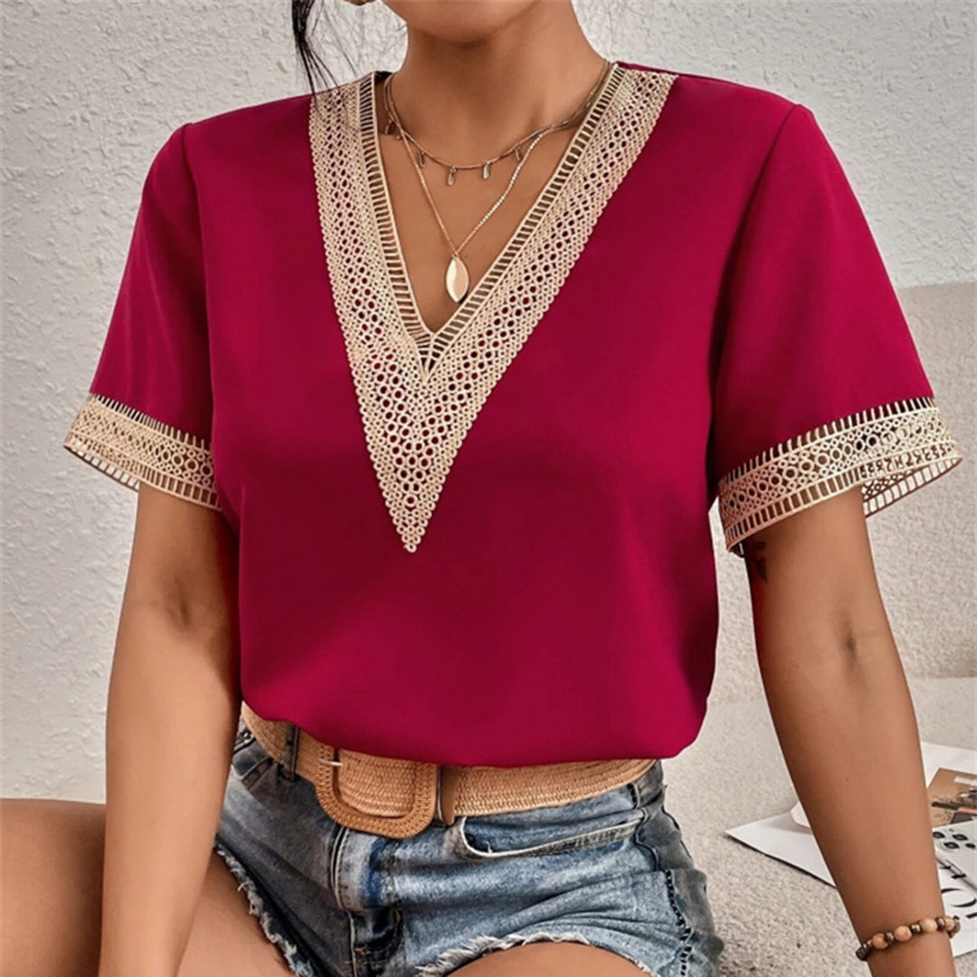 Slim Fit Lace V-Neck T-Shirt for Women