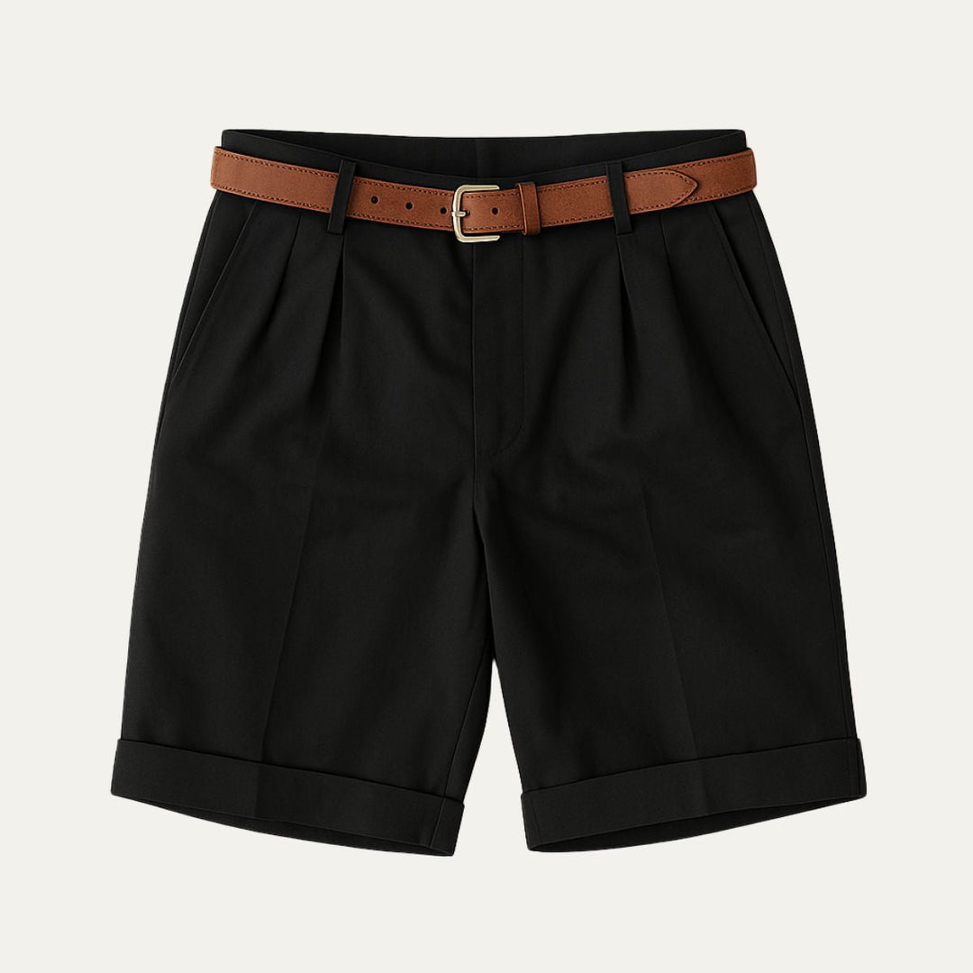Classic Men's Chino Shorts with Double Pleats and Turned-Up Hem.