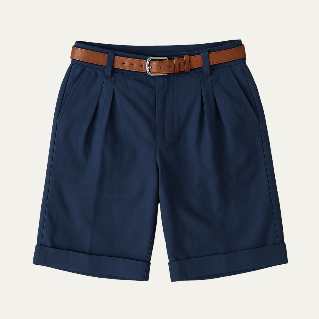 Classic Men's Chino Shorts with Double Pleats and Turned-Up Hem.
