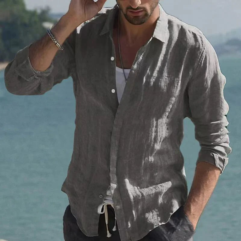 Men's Linen Shirt with Stand-Up Collar – Jam