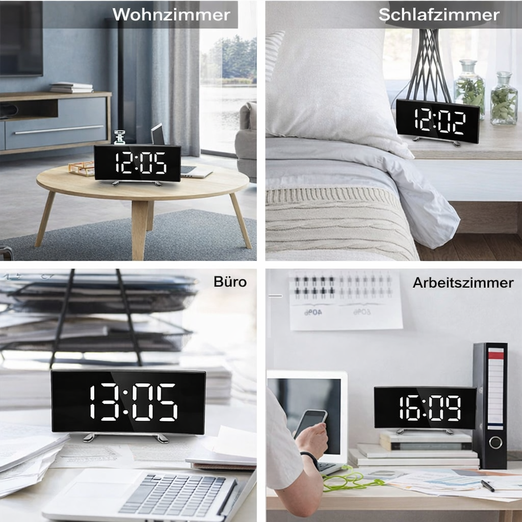 Digital Clock | LED Alarm Clock with Mirror | Automatic Dimming, No Glare | CurveClock