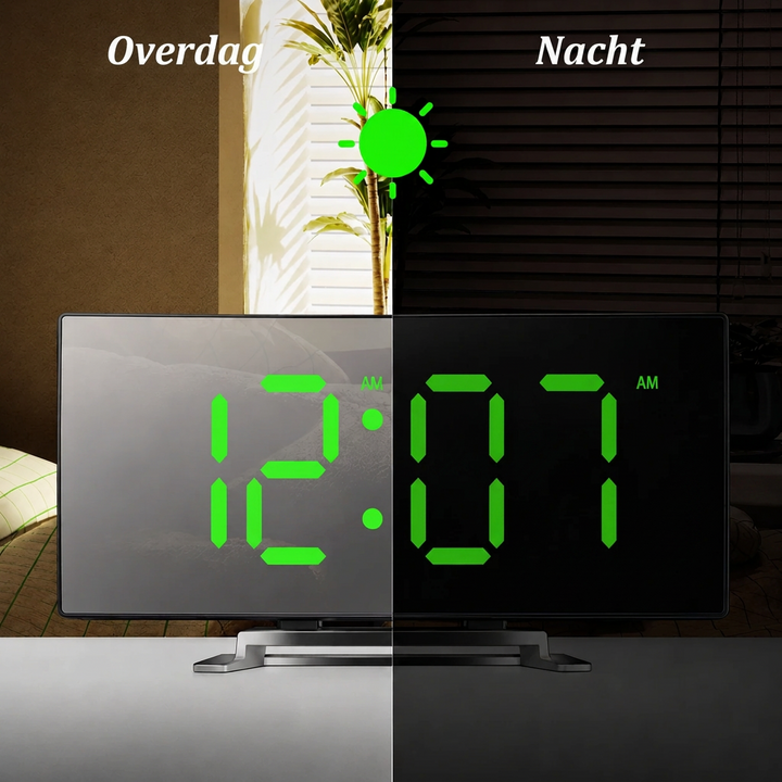 Digital Alarm Clock | Curved LED Mirror Display | Automatic Dimming Function
