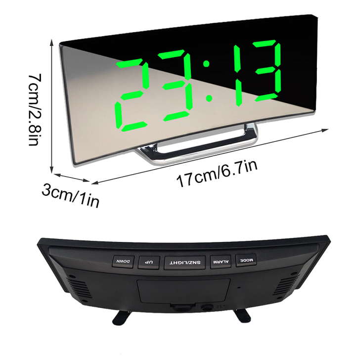 Digital Clock | LED Alarm Clock with Mirror | Automatic Dimming, No Glare | CurveClock