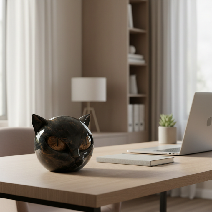 NoirCat Sculpture – Black Cat Head with Mesmerising Eyes