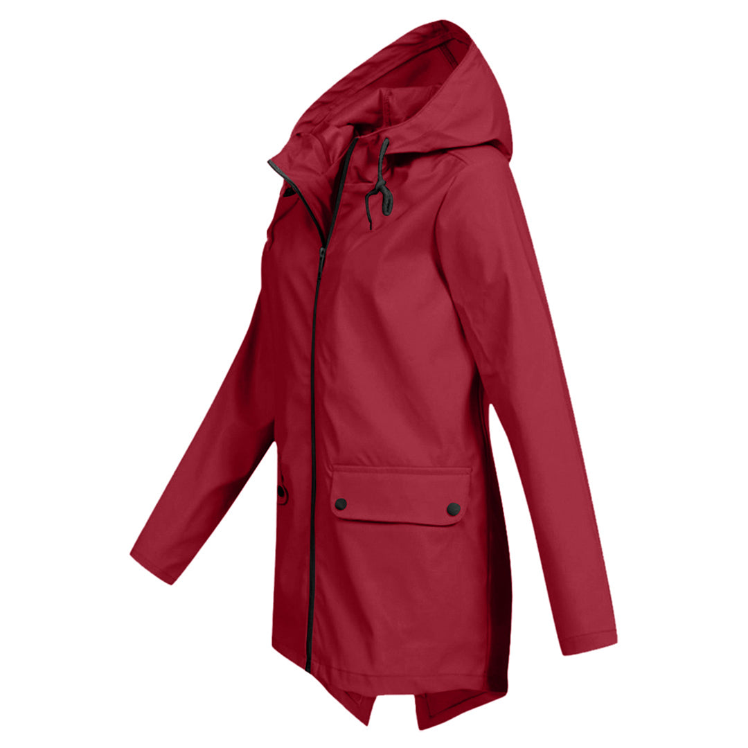 Waterproof Women's Mid-Length Jacket with Zipper