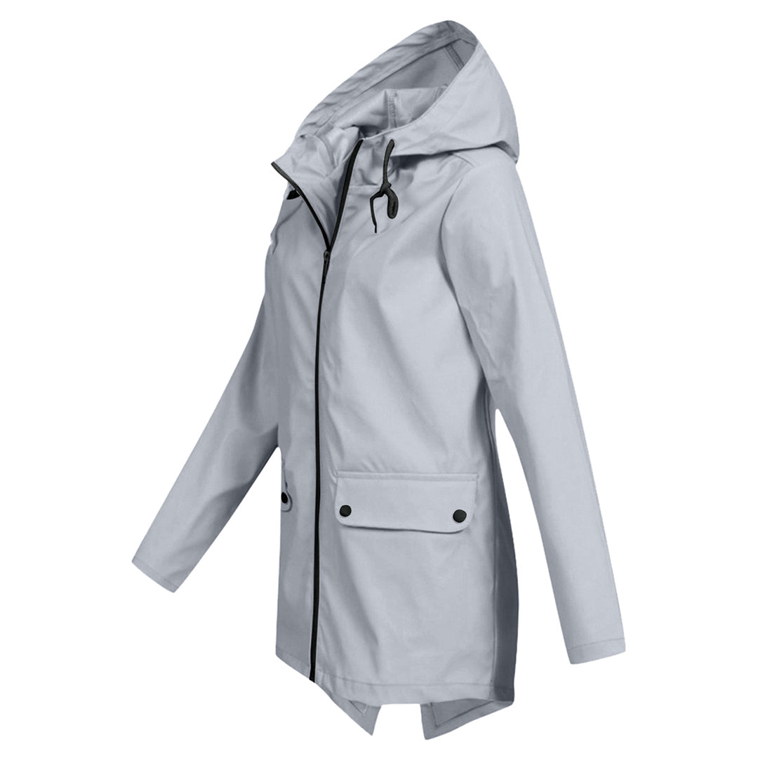 Waterproof Women's Mid-Length Jacket with Zipper