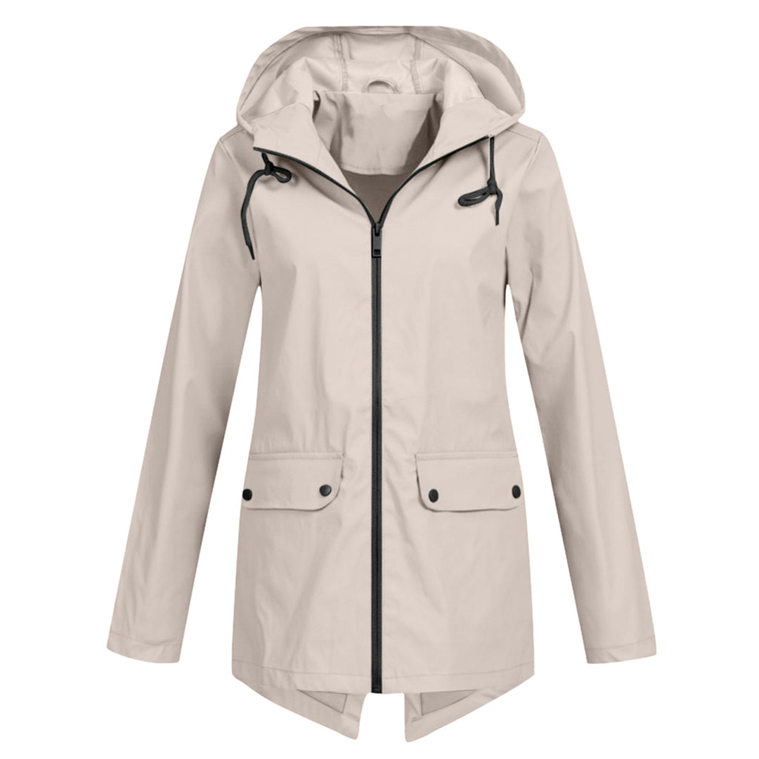 Waterproof Women's Mid-Length Jacket with Zipper