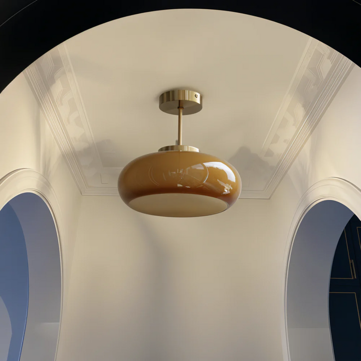 Glass Ceiling Lamp with Rounded Shade and Metal Stem