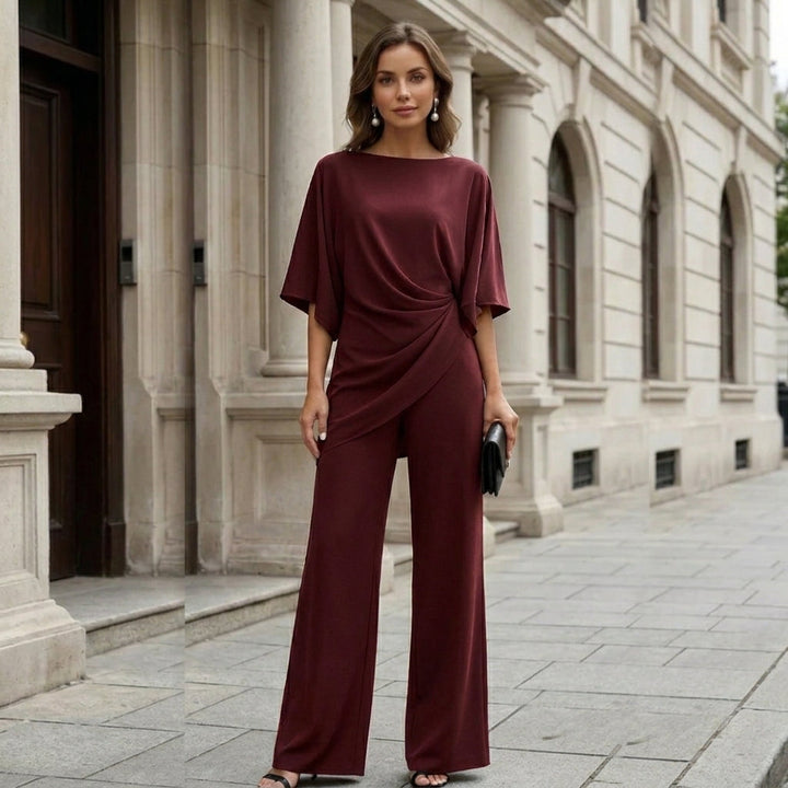Draped Blouse and Wide-Leg Trousers – Two-Piece Set