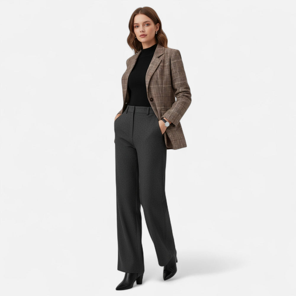 Women's Checked Single-Breasted Blazer, Fitted, Brown