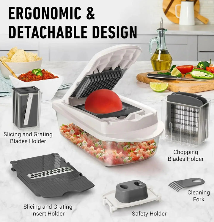 Vegetable Chopper | Dicing, Slicing and Grating | Collection Container & Safety Holder