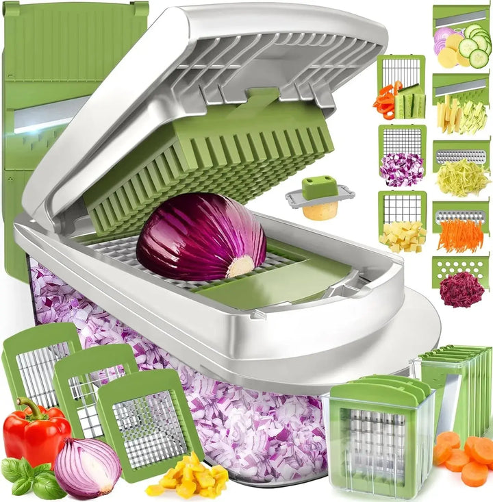 Vegetable Chopper | Dicing, Slicing and Grating | Collection Container & Safety Holder