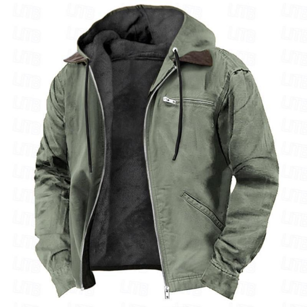Men's Winter Jacket with Detachable Hood – Warm Jacket with Full-Length Zip