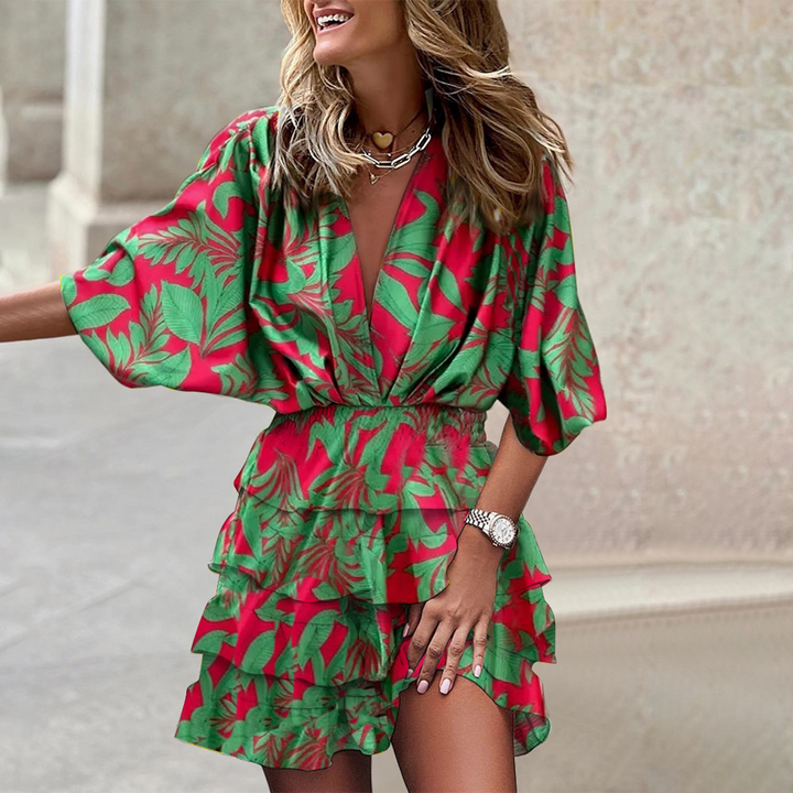 V-Neck Mini Dress with Geometric Print
