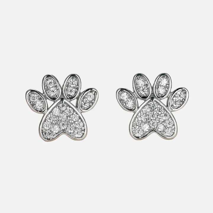 White Cubic Zirconia Paw Studs – Heart-Shaped Design