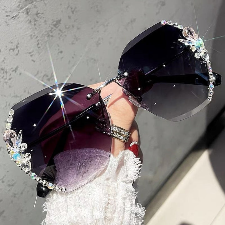 Rimless Sunglasses with Rhinestones