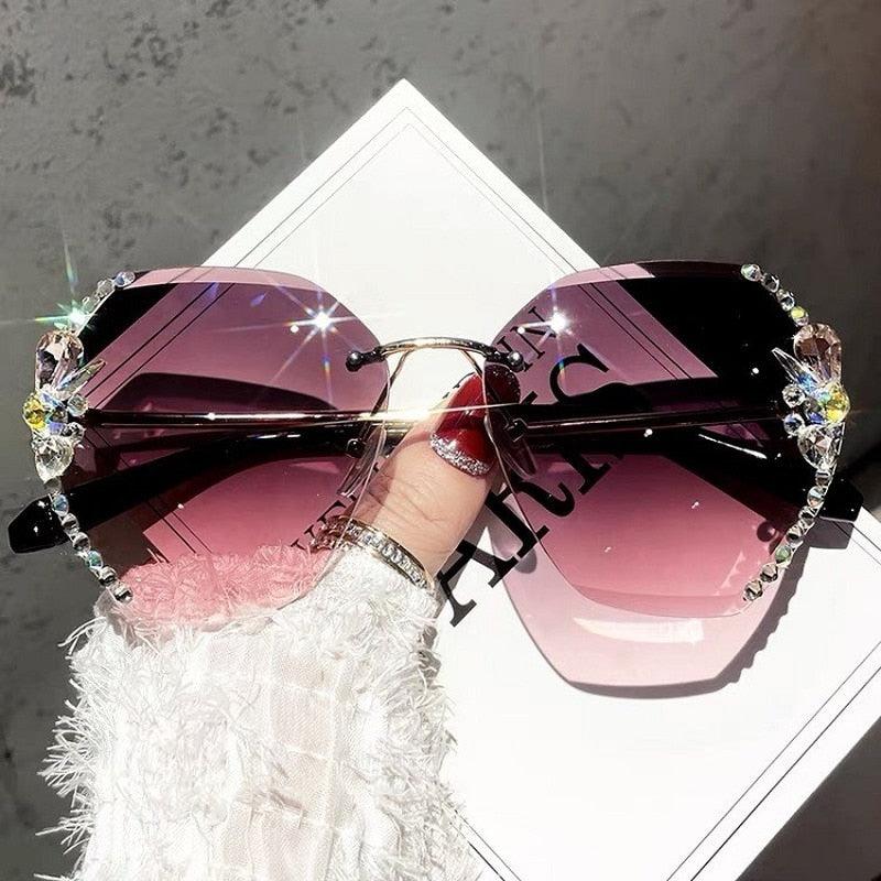 Rimless Sunglasses with Rhinestones
