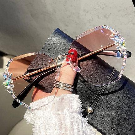 Rimless Sunglasses with Rhinestones