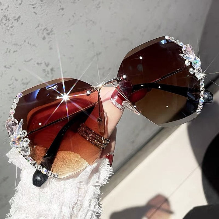 Rimless Sunglasses with Rhinestones